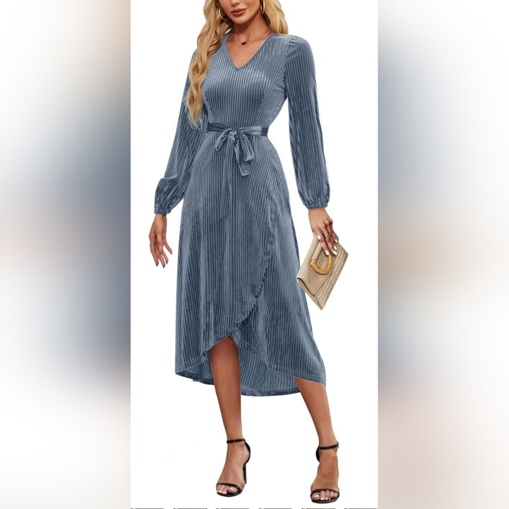 ETOSELL Womens Grey/Blue Velvet Dress XL